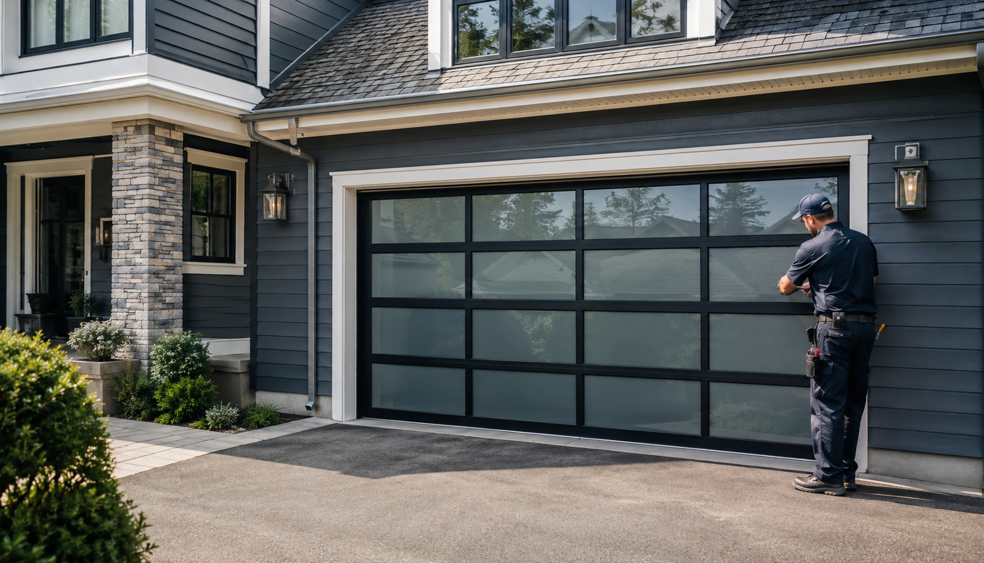 Modern garage door at a Malden home